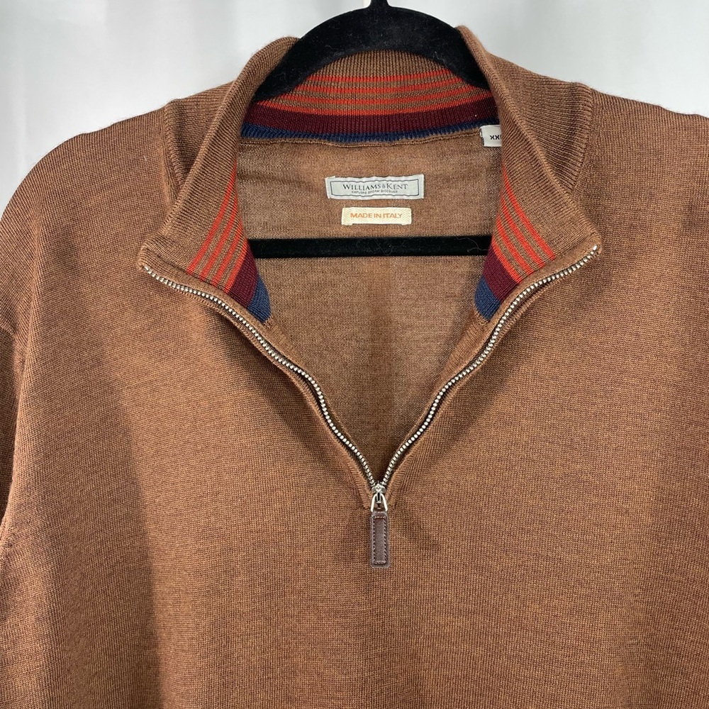 Williams & Kent 100% Merino Wool Quarter Zip Sweater Men’s Brown Pullover XXL - Picture 6 of 12